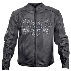 Leather Motorcycle/Racing Jacket with Reflective Skull Designs